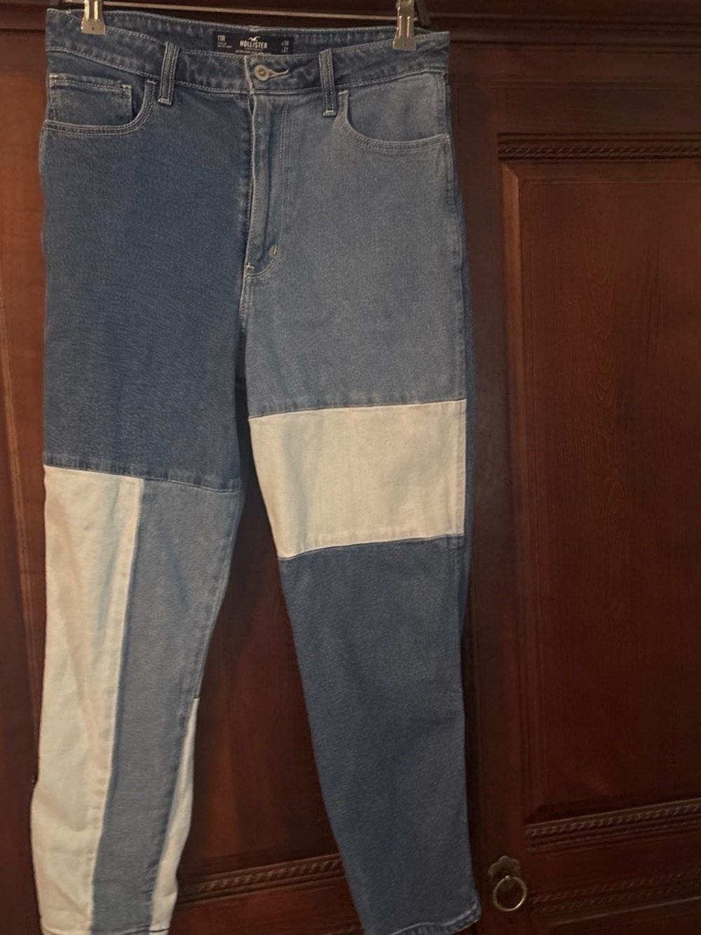 Hollister Two-Tone Blue Patchwork Relaxed Jeans sz 11 30 27